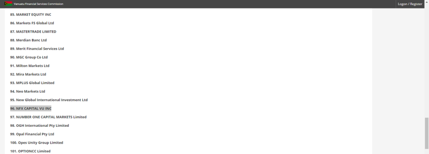 NordFX Regulación VFSC